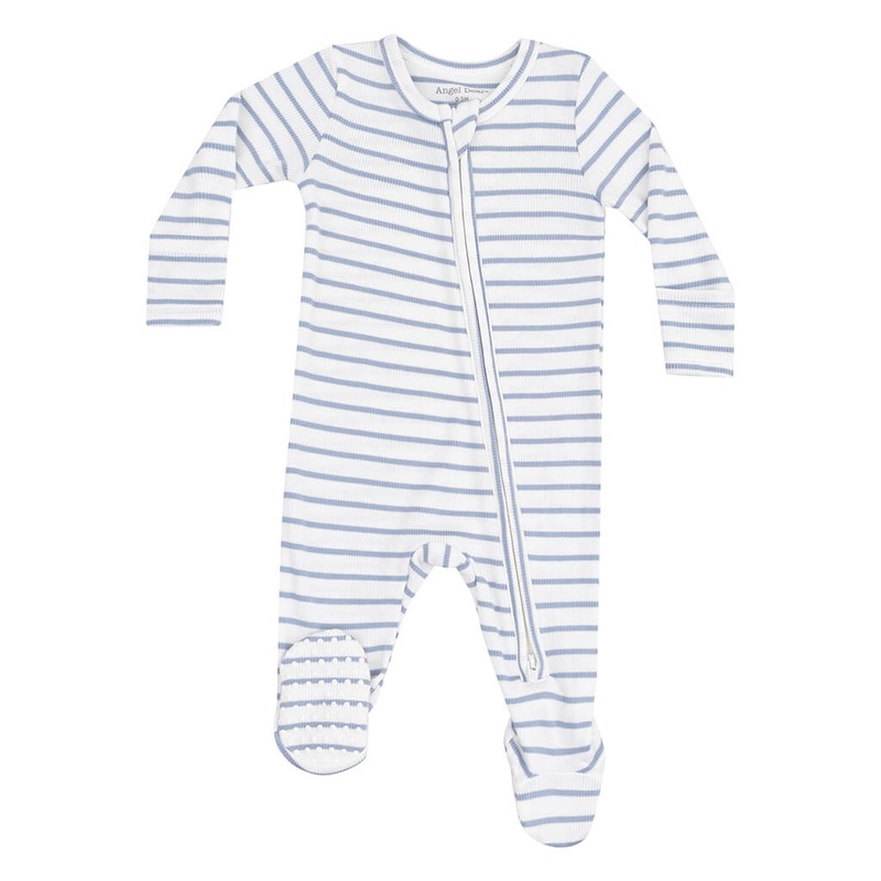 2 Way Zipper Footie French Stripe Dusty Blue
